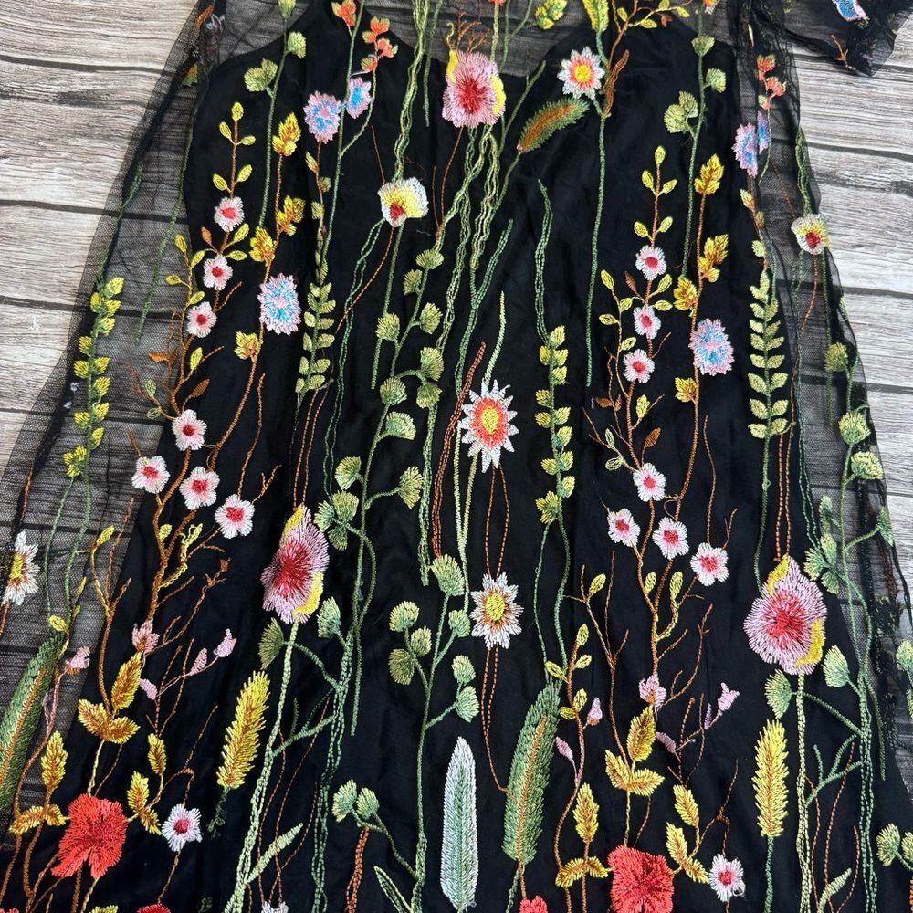 The Vintage Shop Women's Lace Mini Dress Small Black Floral Embroidered - Picture 7 of 14